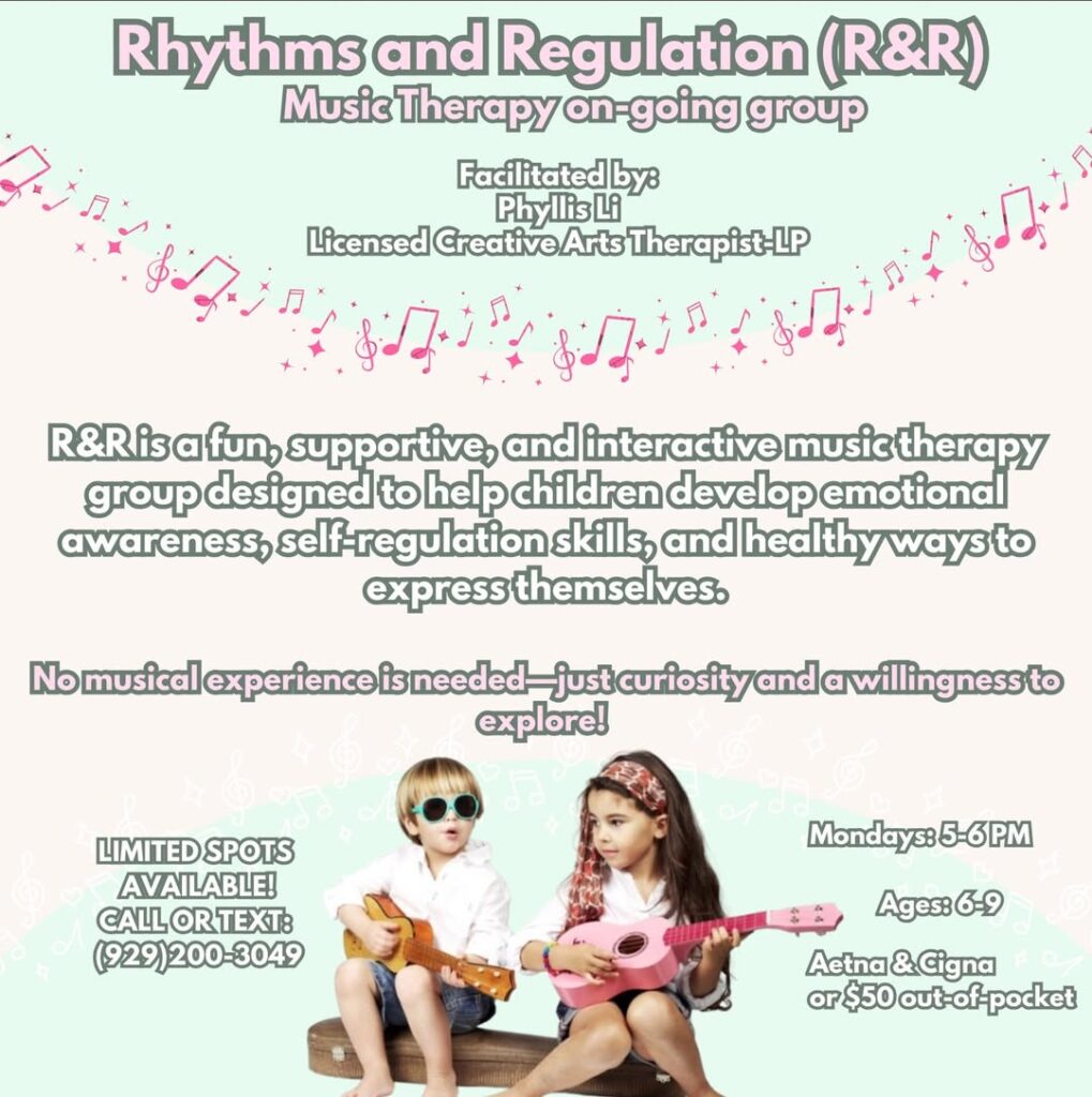 Check out our Rhythms and Regulation (R&R) group A music therapy group for children ages 6 9 ye