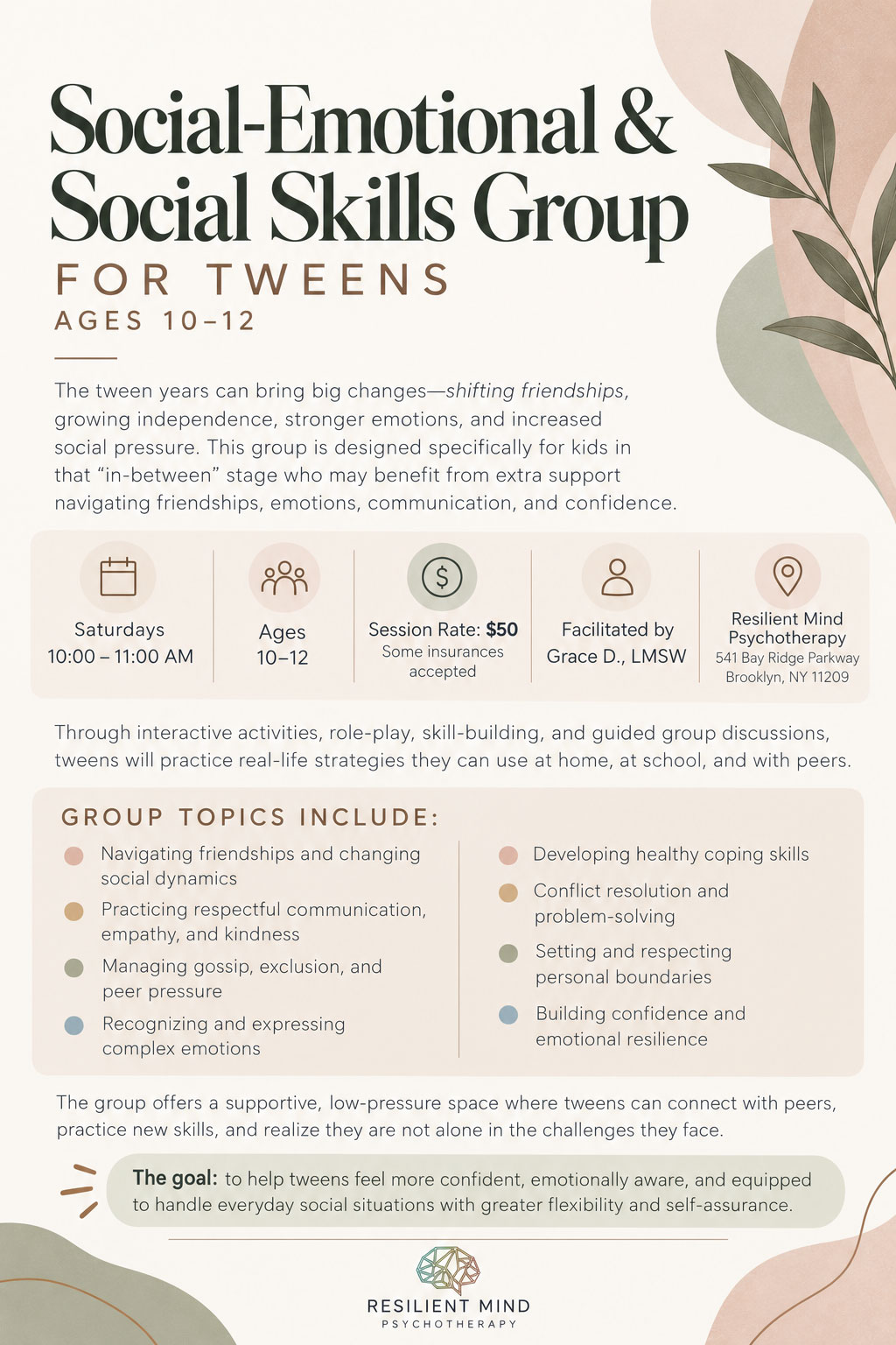 Social Emotional Tween Skills Group Poster